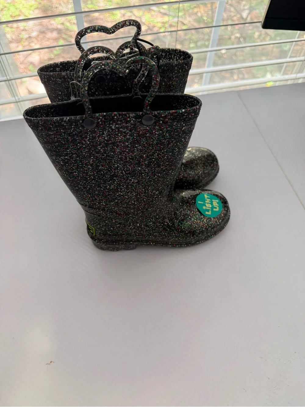 Western Chief Kids Black Multi Glitter Rain Boots with Handles